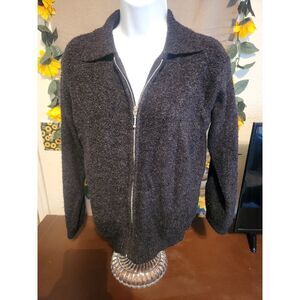 Shaver Lake Women's Black Textured Full Zip Collared Sweater Size L Wool Blend